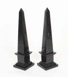 Vintage Pair Empire Revival Black Marble Obelisks 20th C