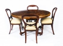 Antique Victorian Burr Walnut Oval Loo Table 19th C & set 4 Chairs