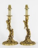 Antique Pair French Ormolu Rococo Cherub Table Lamps C1870 19th C