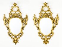 Antique Pair Florentine Rococo Giltwood Mirrors 19th Century 102x63cm