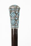Antique French Silver Turquoise Walking Cane Stick 19th Century