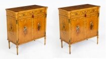 Antique Pair Adam Revival Satinwood Side Cabinets Commodes 19th C
