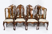 Antique Set 12 Dutch Marquetry Walnut High Back Dining Chairs Late 18th C
