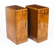 Antique Pair Art Deco Figured Walnut Bedside Cabinets 1920