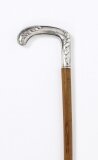 Antique French Art Noveau Silver Ebonized Walking Cane Stick Circa 1890