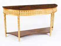Vintage 7ft Sheraton Revival Giltwood & Marquetry Console Table 20th Century