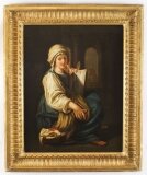 Antique Italian School Oil Painting & 34 Young Lady Reading a Scroll& 34 19th C