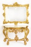 Antique Italian Rococo Revival Carved Giltwood Console & Mirror Circa 1860
