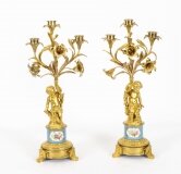 Antique Pair Sevres Bleu Celeste Porcelain & Ormolu Candelabra 19th C