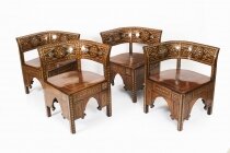 Antique Set of 4 Syrian Parquetry Inlaid Armchairs C1900
