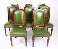Antique Victorian Set 8 Leather Upholstered Back Dining Chairs 19th C