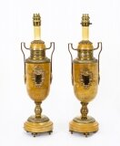 Antique Pair French Ormolu Mounted Siena Marble Table Lamps 19th Century