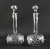 Antique Pair Etched Glass Decanters and Stoppers 19th Century