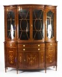 Antique Edwardian Marquetry Inlaid Library Bookcase Display Cabinet C1900