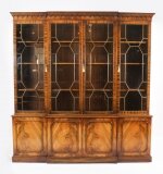 Vintage Georgian Revival Flame Mahogany Breakfront Bookcase 20th Century
