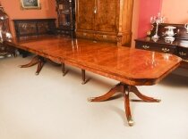 Vintage 13ft Flame Mahogany & Brass Inlaid Twin Pillar Dining Table 20th C