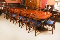Vintage Brass Inlaid Dining Table & 14 Shield Back Chairs 20th C
