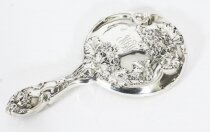 Antique French Art Nouveau Sterling Silver Hand Mirror Circa 1890 19th C