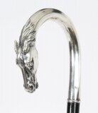 Antique French Art Noveau Silver Horse Ebonized Walking Cane Stick Late 19th C