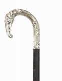 Antique French Art Noveau Silver Elephant Walking Cane Stick 19th Century