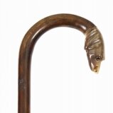 Antique Walking Stick Cane with Horn Dog Handle Late 19th Century