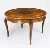 Antique 4ft Diam Burr Walnut Marquetry Centre Dining Table Circa 1900