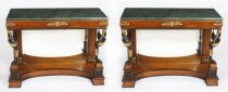 Vintage Pair French Empire Revival Marble Top Gilded Console Tables 20th C