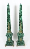 Antique Pair Monumental 4ft Ormolu Mounted Malachite Obelisks C1920