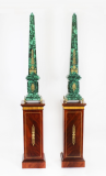 Antique Pair Monumental 4ft Ormolu Mounted Malachite Obelisks on Stands C1920