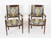Antique Pair French Empire Revival Ormolu Mounted Armchairs C1870 19th C