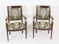 Antique Pair French Empire Revival Ormolu Mounted Armchairs C1870 19th C