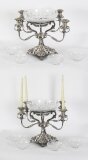 Antique English Silver Plate Cut Glass Epergne Candelabra Centrepiece Circa 1830