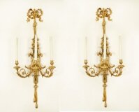 Antique Monumental Pair 4ft Ormolu Three Branch Wall Lights Appliques 19th C