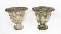 Vintage Pair of Reclaimed Weathered Composition Garden Urns 20th C