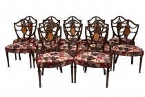 Antique Set 12 Hepplewhite Mahogany Dining Chairs 19th Century