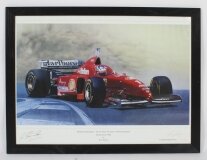 Large Signed Schumacher & Ferrari Print by Tony Regan dated 1996 67x88cm
