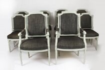 Vintage Set 10 Louis XVI Revival Blue Grey Painted Dining Chairs 20th C