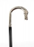 Antique French Silver Plate Horse Ebonized Walking Cane Stick Late 19th C