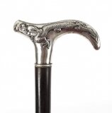 Antique Chinese Silver Walking Stick Cane with Dragon Handle 19th Century