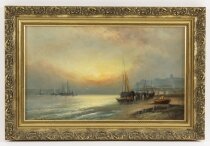 Antique Painting & 34 Sunset at Low Tide& 34 William Langley 19th Century