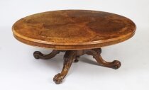 Antique Burr Walnut & Marquetry Oval Coffee Table Circa 1860 19th Century