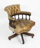 Vintage English Hand Made Leather Beige Captains Desk Chair