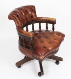 Vintage English Leather Captains Desk Swivel Chair Tan 20th Century