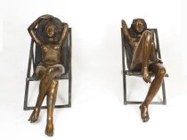 Vintage Large Bronze Sunbathing Ladies Sculptures 20th C