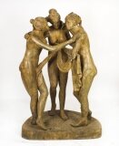 The Three Graces after Canova, Lifesize Bronze Verdigris Statue 20th C