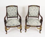 Antique Pair Ormolu Mounted Armchairs Empire Revival C1870 19th C