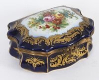 Antique French Sevres Cobalt Blue Porcelain Casket 19th C