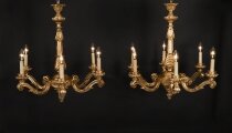 Antique Pair of English Giltwood Six Branch Chandeliers Circa 1920 20th C