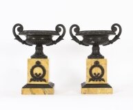 Antique Pair French Grand Tour Bronze & Siena Marble Tazze 19th C