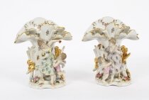 Vintage Pair of Delightful Dresden Style Porcelain Spill Vases 20th Century